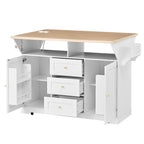 Large Kitchen Island with 2 Drop Leaf,Rolling Kitchen Cart on 5 Wheels with Power Outlet,Folding Storage Dining Table with Spice & Towel Rack , 3 Drawers, for Kitchen, Dining Room, White