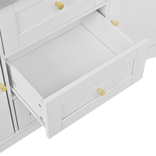 Large Kitchen Island with 2 Drop Leaf,Rolling Kitchen Cart on 5 Wheels with Power Outlet,Folding Storage Dining Table with Spice & Towel Rack , 3 Drawers, for Kitchen, Dining Room, White