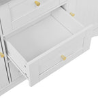 Large Kitchen Island with 2 Drop Leaf,Rolling Kitchen Cart on 5 Wheels with Power Outlet,Folding Storage Dining Table with Spice & Towel Rack , 3 Drawers, for Kitchen, Dining Room, White