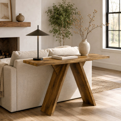 Console Table, 43.4-Inch Long Narrow Entryway Table with V-Shaped Base, Rustic Sofa Console for Hallway, Living Room, Behind Sofa