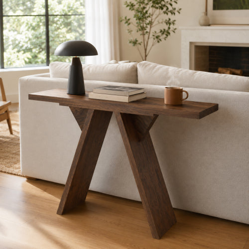Console Table, 43.4-Inch Long Narrow Entryway Table with V-Shaped Base, Rustic Sofa Console for Hallway, Living Room, Behind Sofa