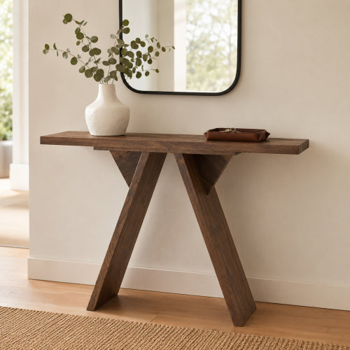 Console Table, 43.4-Inch Long Narrow Entryway Table with V-Shaped Base, Rustic Sofa Console for Hallway, Living Room, Behind Sofa