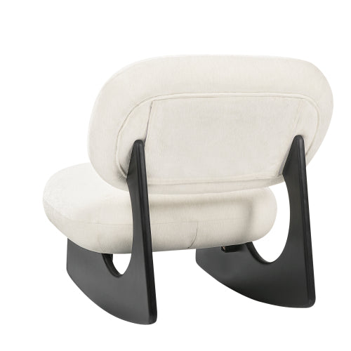 Modern Curved Hollow Base Rocking Accent Chair, Soft Textured Chenille Upholstered Armless Rocker Lounge Chair, Unique Sculptural Rocking Chair for Living Room Bedroom Nursery