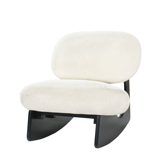 Modern Curved Hollow Base Rocking Accent Chair, Soft Textured Chenille Upholstered Armless Rocker Lounge Chair, Unique Sculptural Rocking Chair for Living Room Bedroom Nursery