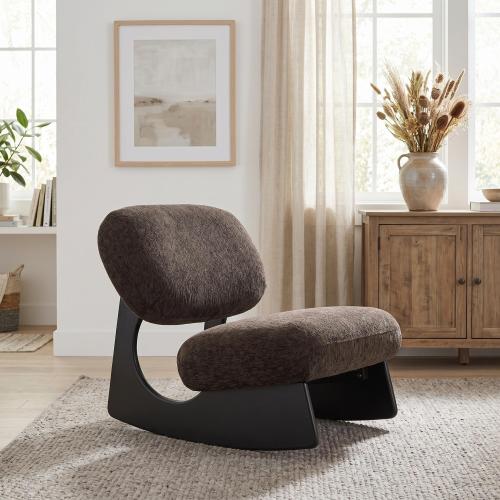 Modern Curved Hollow Base Rocking Accent Chair, Soft Textured Chenille Upholstered Armless Rocker Lounge Chair, Unique Sculptural Rocking Chair for Living Room Bedroom Nursery