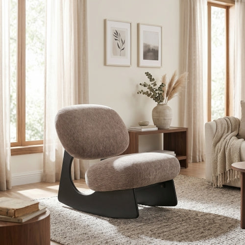 Modern Curved Hollow Base Rocking Accent Chair, Soft Textured Chenille Upholstered Armless Rocker Lounge Chair, Unique Sculptural Rocking Chair for Living Room Bedroom Nursery