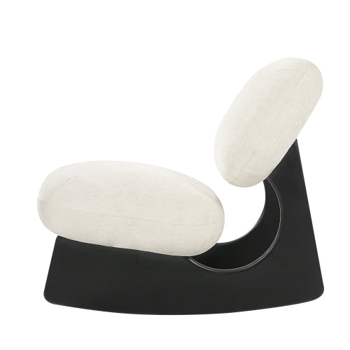 Modern Curved Hollow Base Rocking Accent Chair, Soft Textured Chenille Upholstered Armless Rocker Lounge Chair, Unique Sculptural Rocking Chair for Living Room Bedroom Nursery