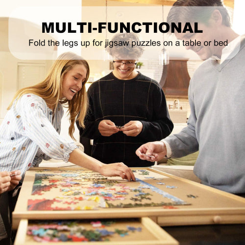 27" H Tall 1500 Piece Puzzle Table with Legs, 5 Drawers, 34" W x 26" D Large Wood Folding Jigsaw Puzzle Board for Adults, Nature