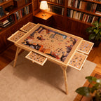 27" H Tall 1500 Piece Puzzle Table with Legs, 5 Drawers, 34" W x 26" D Large Wood Folding Jigsaw Puzzle Board for Adults, Nature