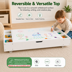 The 3 in 1 Reversible Kids Activity Table and Toy Organizer Compatible with Lego, Building Bricks & Whiteboard Play Table with City Road Map, Low-Profile Design for Under Sofa/Bed Storage
