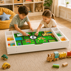 The 3 in 1 Reversible Kids Activity Table and Toy Organizer Compatible with Lego, Building Bricks & Whiteboard Play Table with City Road Map, Low-Profile Design for Under Sofa/Bed Storage