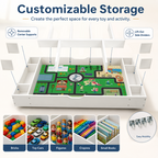 The 3 in 1 Reversible Kids Activity Table and Toy Organizer Compatible with Lego, Building Bricks & Whiteboard Play Table with City Road Map, Low-Profile Design for Under Sofa/Bed Storage