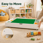 The 3 in 1 Reversible Kids Activity Table and Toy Organizer Compatible with Lego, Building Bricks & Whiteboard Play Table with City Road Map, Low-Profile Design for Under Sofa/Bed Storage