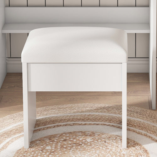 Vanity Table with Mirror & Adjustable LED Lights, Power Outlet, Hairdryer Holder & Stool – Compact Dressing Desk for Small Bedrooms(White)