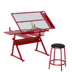 Black Adjustable Tempered Glass Drafting Printing Table with Chair