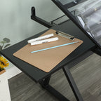 Black Adjustable Tempered Glass Drafting Printing Table with Chair