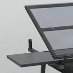 Black Adjustable Tempered Glass Drafting Printing Table with Chair