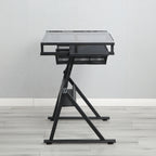 Black Adjustable Tempered Glass Drafting Printing Table with Chair
