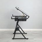 Black Adjustable Tempered Glass Drafting Printing Table with Chair